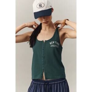 Anthropologie Pilcro NYC Athletic Dept Scoop-Neck Button-Front Tank Green M NWT